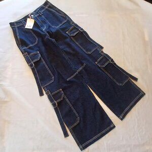 NWT Gianni Bini Y2K Jeans Juniors 7  High Rise Wide Leg Indigo Denim Cargo Pants